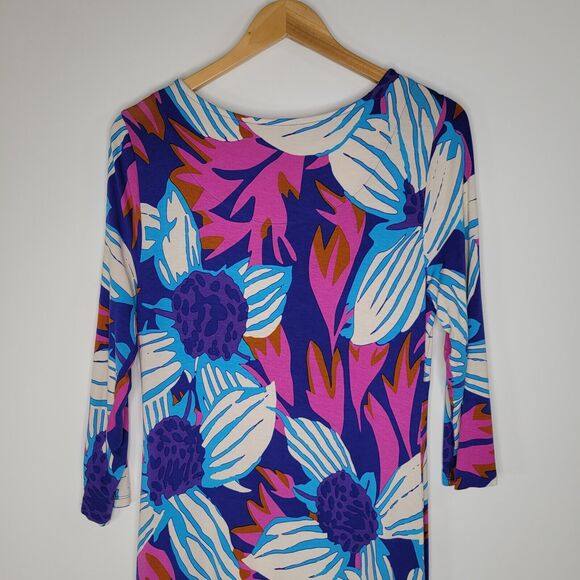 SOFT SURROUNDINGS Serena Floral Maxi Dress Size M ¾ Sleeves Colorful Stretchy - Picture 6 of 10